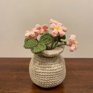 Handmade Crochet Mini Pink Clover Vase Set Desk Decor Shamrock Decor Cute Gift